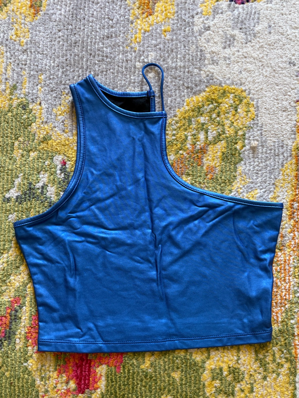 SHEIN Metallic Blue Asymmetrical Crop Tank
